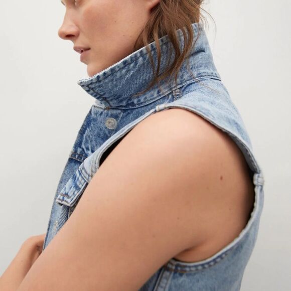 Mango Denim Vest Pockets New - Picture 3 of 8